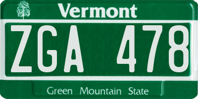 VT license plate ZGA478