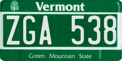 VT license plate ZGA538