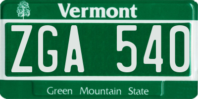 VT license plate ZGA540