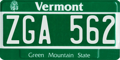 VT license plate ZGA562