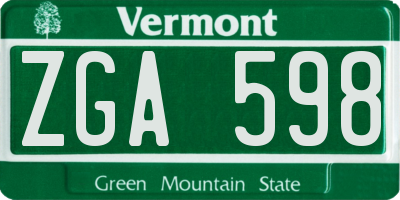 VT license plate ZGA598