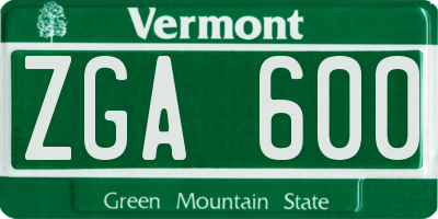 VT license plate ZGA600