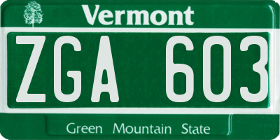VT license plate ZGA603