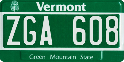 VT license plate ZGA608