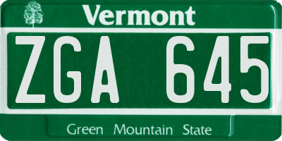 VT license plate ZGA645