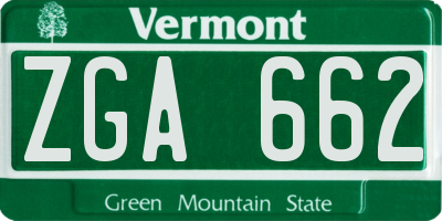 VT license plate ZGA662