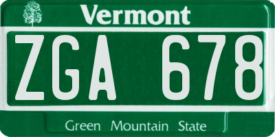 VT license plate ZGA678