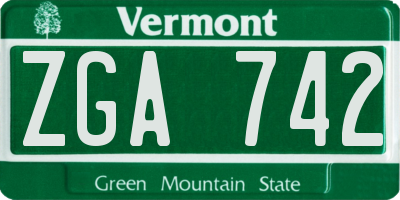 VT license plate ZGA742