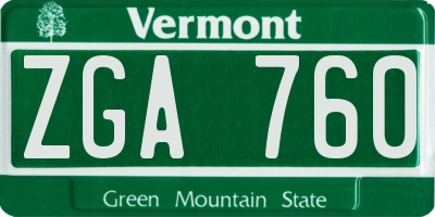 VT license plate ZGA760