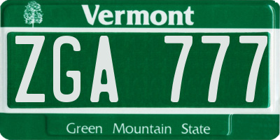 VT license plate ZGA777