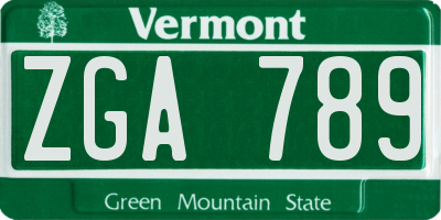 VT license plate ZGA789