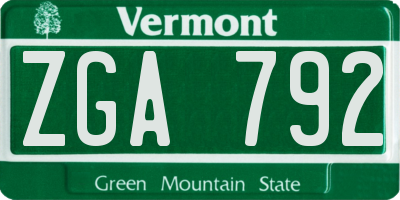 VT license plate ZGA792