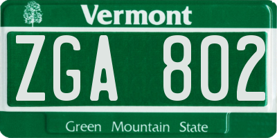 VT license plate ZGA802