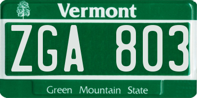 VT license plate ZGA803