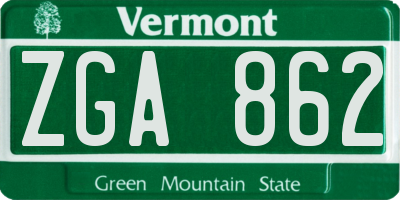 VT license plate ZGA862