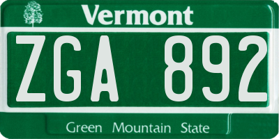 VT license plate ZGA892