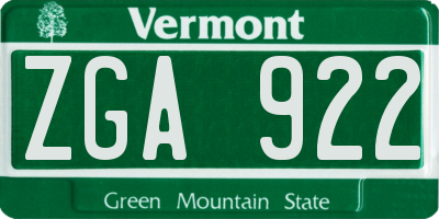 VT license plate ZGA922