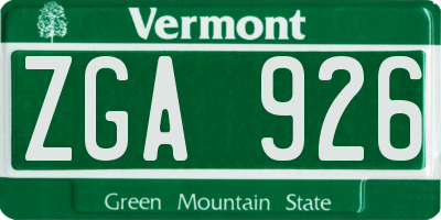 VT license plate ZGA926
