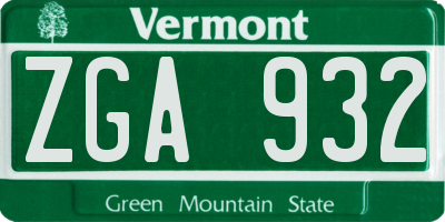 VT license plate ZGA932