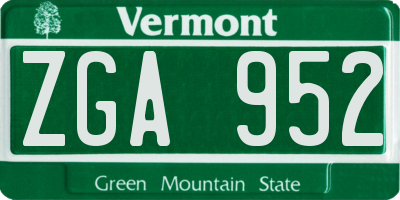 VT license plate ZGA952