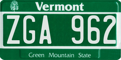 VT license plate ZGA962