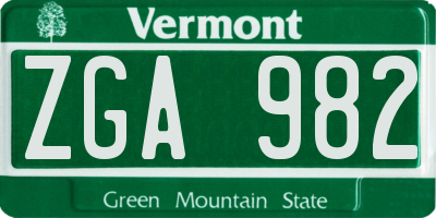 VT license plate ZGA982
