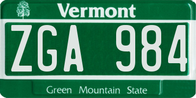 VT license plate ZGA984