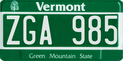 VT license plate ZGA985
