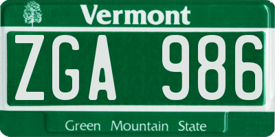 VT license plate ZGA986