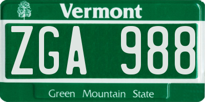 VT license plate ZGA988