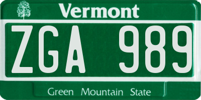 VT license plate ZGA989
