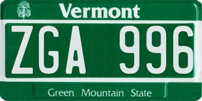 VT license plate ZGA996