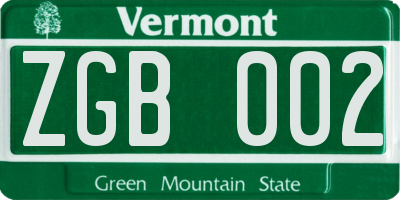 VT license plate ZGB002
