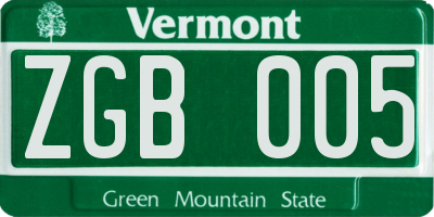 VT license plate ZGB005