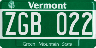 VT license plate ZGB022