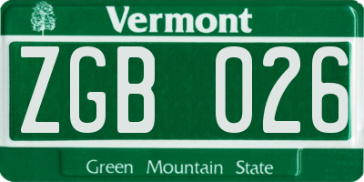 VT license plate ZGB026