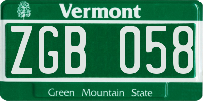 VT license plate ZGB058