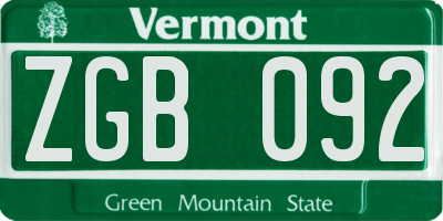 VT license plate ZGB092