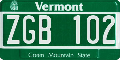VT license plate ZGB102