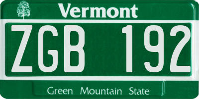 VT license plate ZGB192