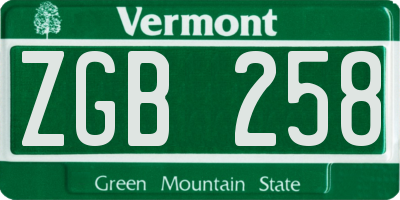 VT license plate ZGB258