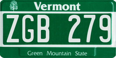 VT license plate ZGB279
