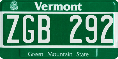 VT license plate ZGB292