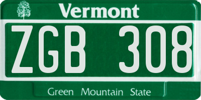 VT license plate ZGB308