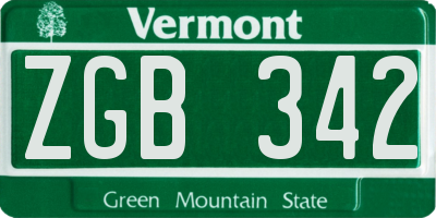 VT license plate ZGB342