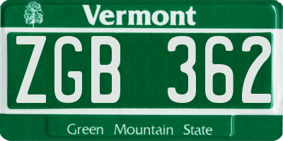 VT license plate ZGB362