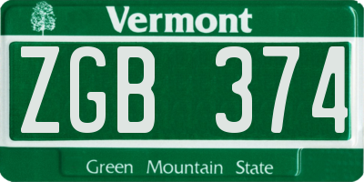 VT license plate ZGB374