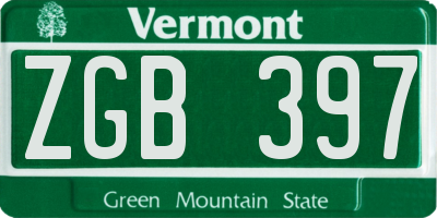 VT license plate ZGB397