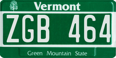 VT license plate ZGB464