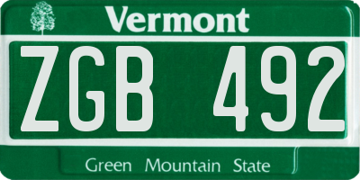 VT license plate ZGB492